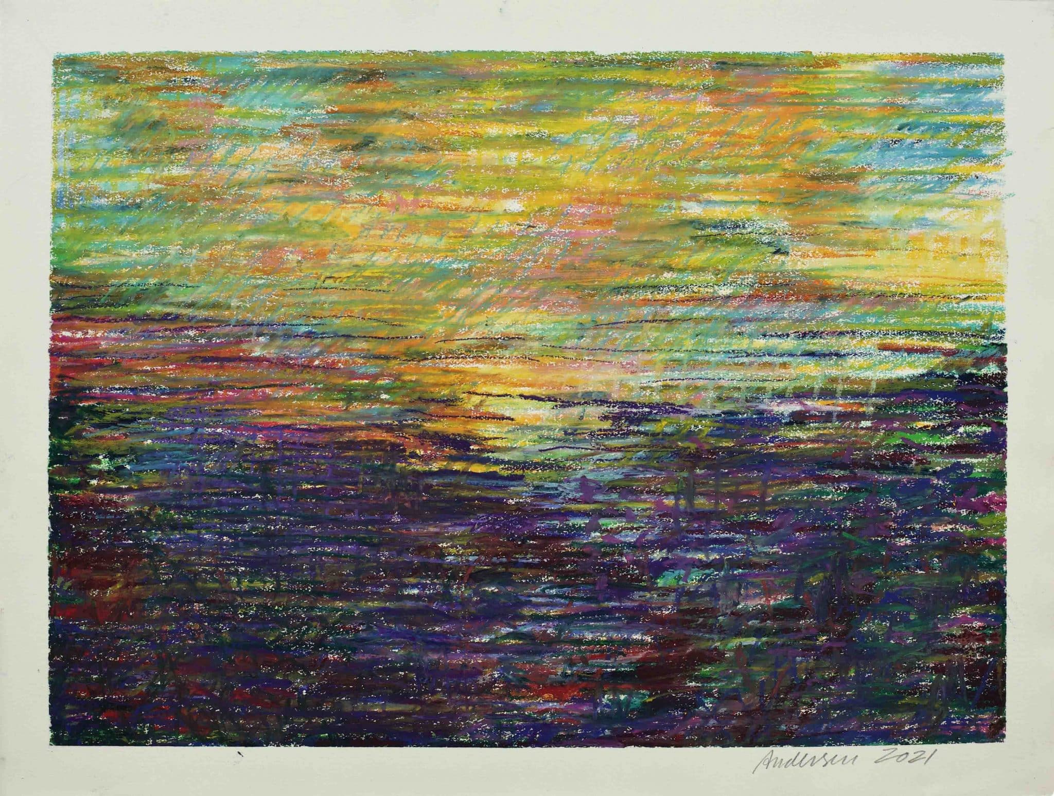 sunny landscape on paper oil pastel