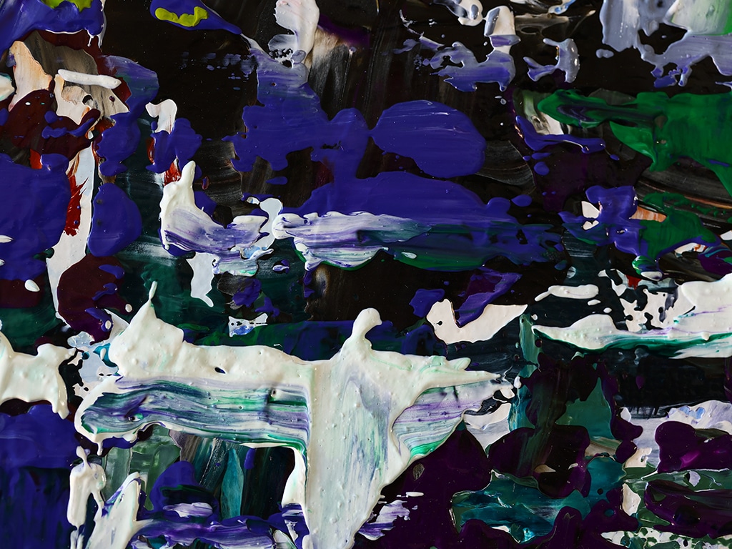 blue detail from Winter Morning showing the intriguing layers in this oil on canvas by artist Pia Andersen