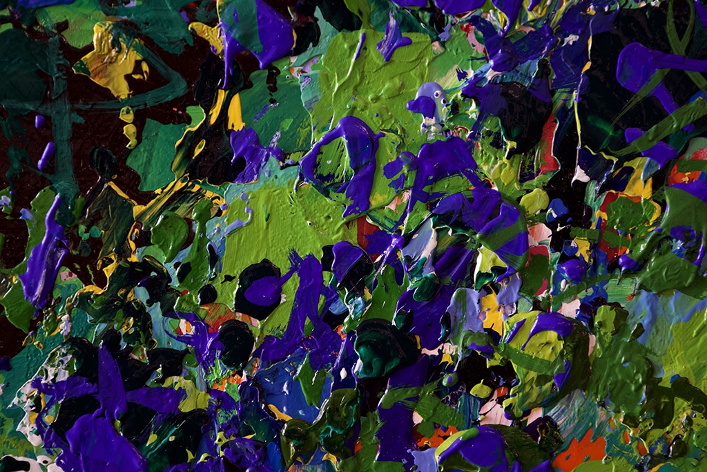 ultramarine on top of green hues in this detail in oil on canvas by artist Pia Andersen