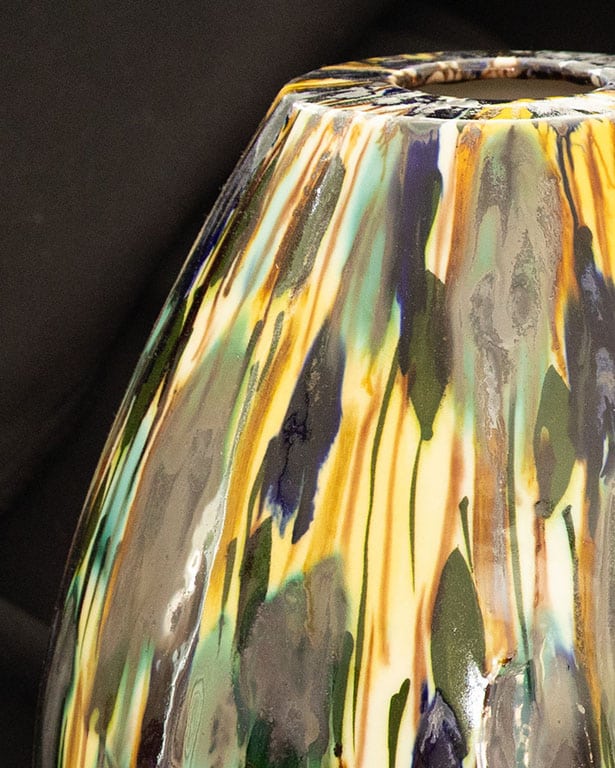 Detail of - Sculptural porcelain object by Danish artist Pia Andersen, created with underglazes, oxides and 14-carat gold through an intricate three-firing process.